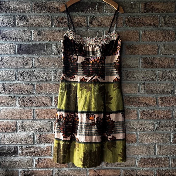 Tara Jarmon Dresses & Skirts - TARA JARMON | Floral Patterned Green, brown & orange Designer mini dress